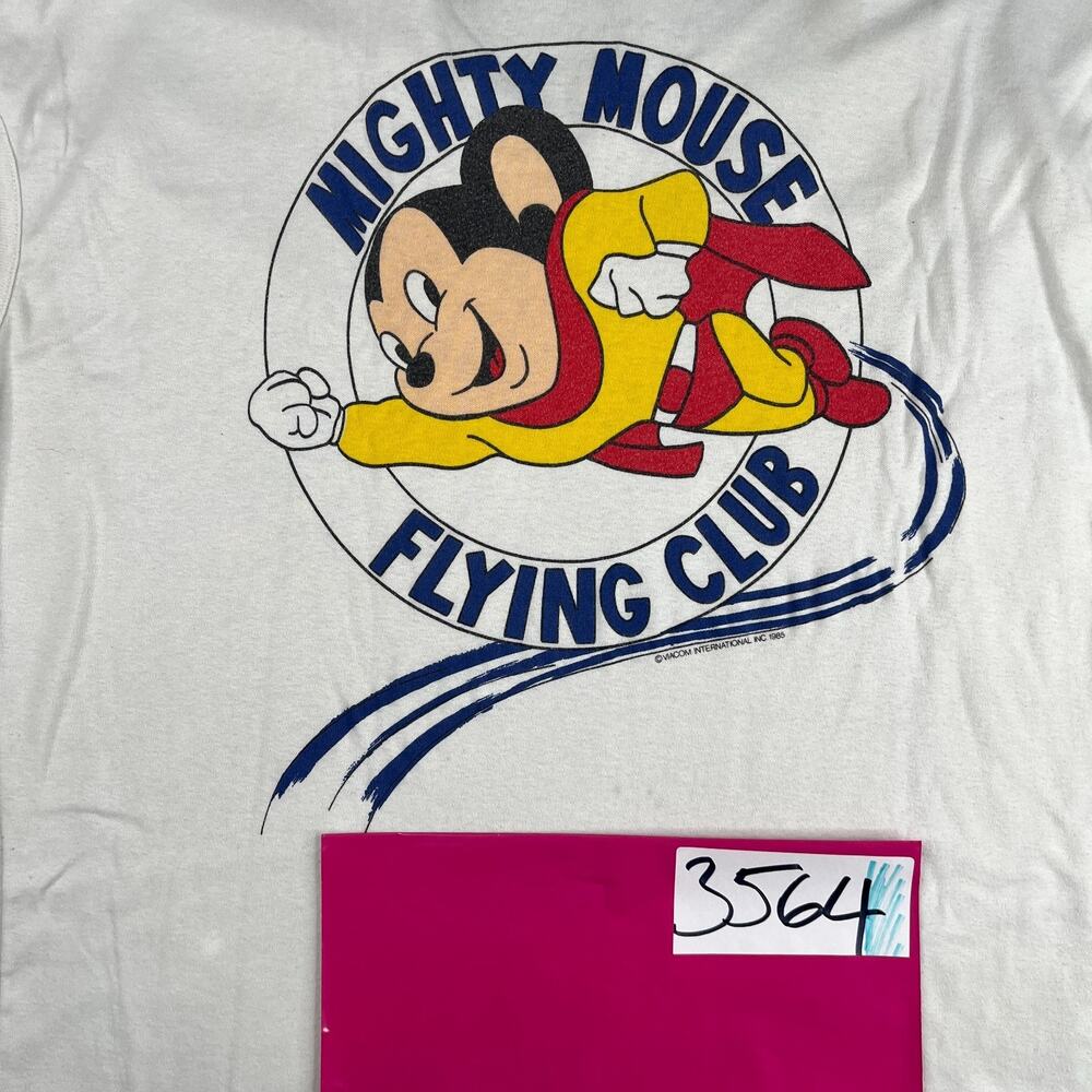Mighty Mouse Vintage 1985  M T-Shirt Flying Club V Neck Sleeveless *See Photos